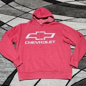 VINTAGE CHEVROLET BOWTIE LOGO RED FLEECE HOODIE SWEATSHIRT MEDIUM